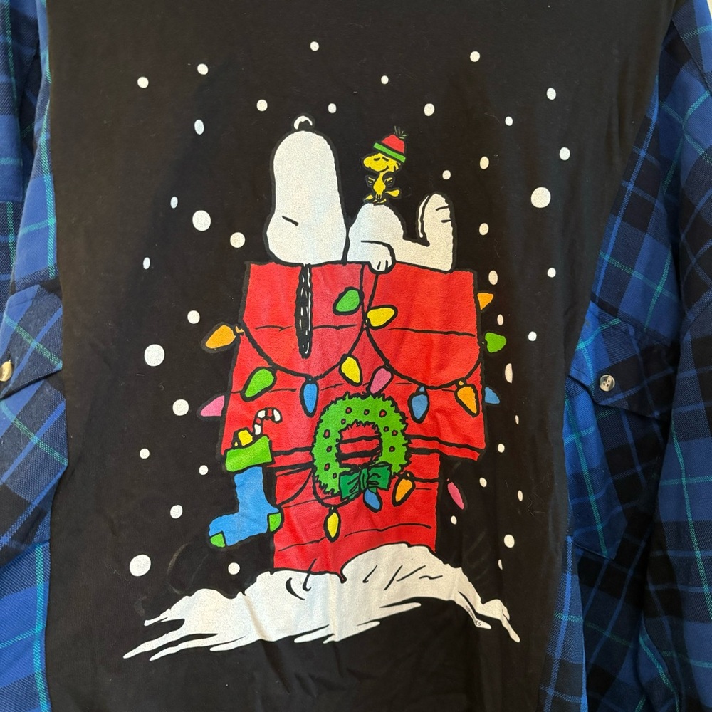 katswalk Custom Rework Snoopy Charlie Brown Christmas Blue & Black Flannel - Picture 2 of 5